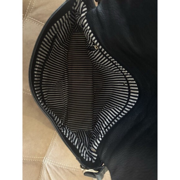 Kate Spade Black Leather Tote Purse Gold Zipper Accent Fold Over - Picture 6 of 12